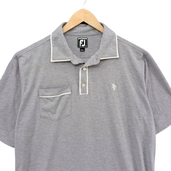 FJ FootJoy Polo Mens Gray Athletic Fit Short Sleeve Front Pocket Golf Shirt Sz L - Picture 2 of 11